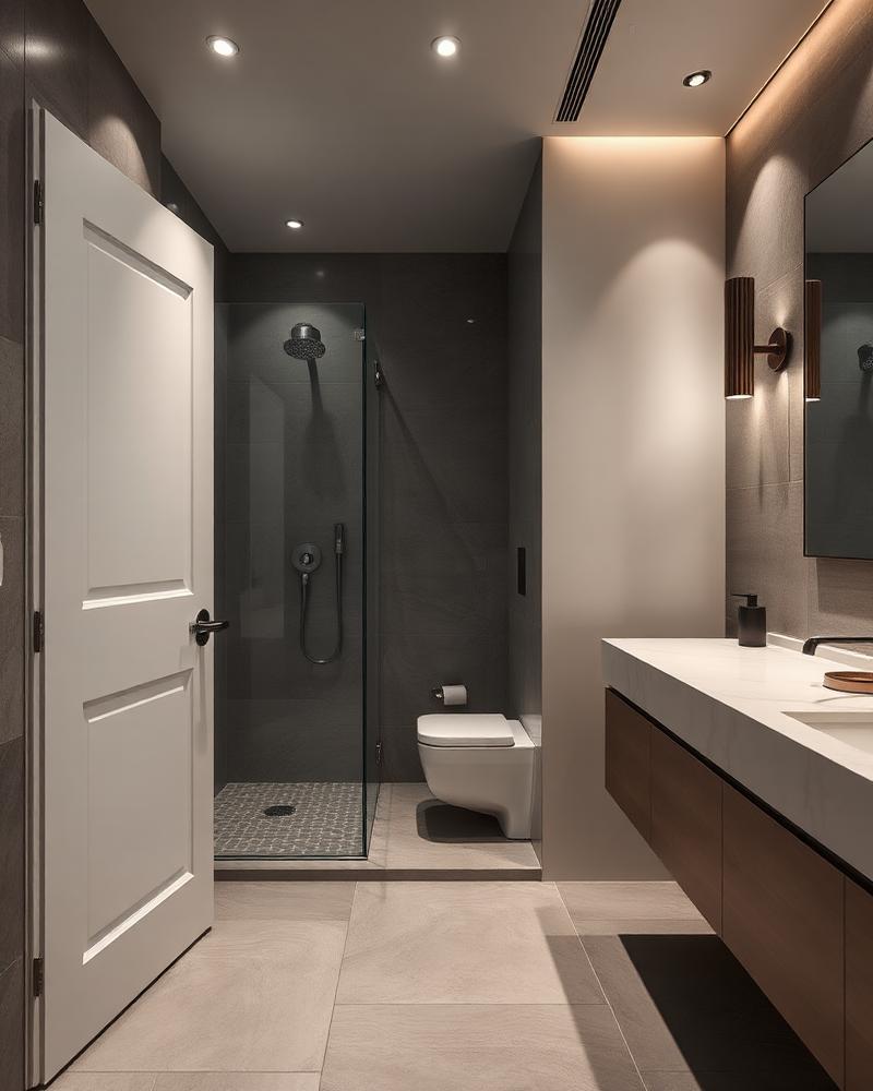Contemporary bathroom with a white waterproof polymer door